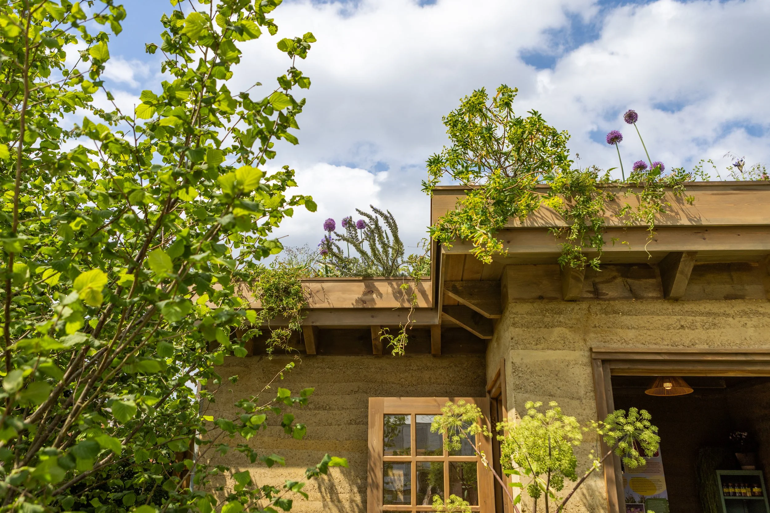 rammed earth building showing roof detail
