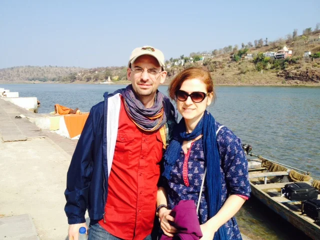 Angie and Josh in India, Narmada River February, 2014