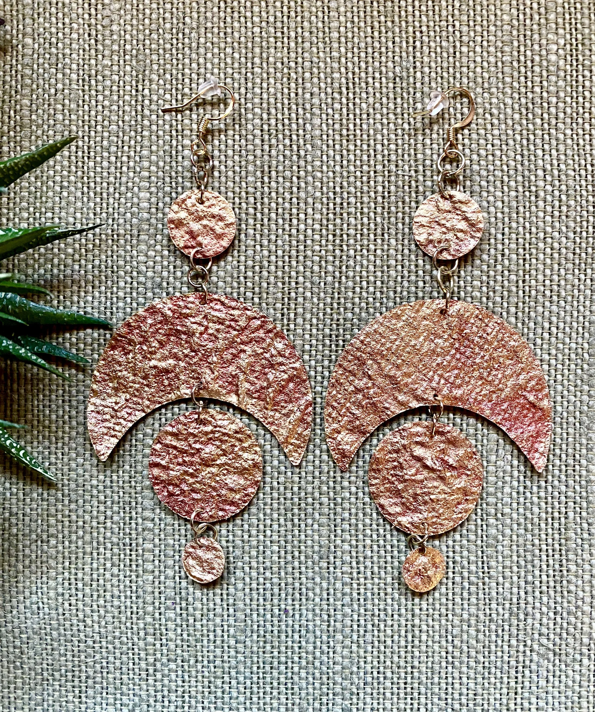 Copper and Gold Earring: Long Triple Dangle