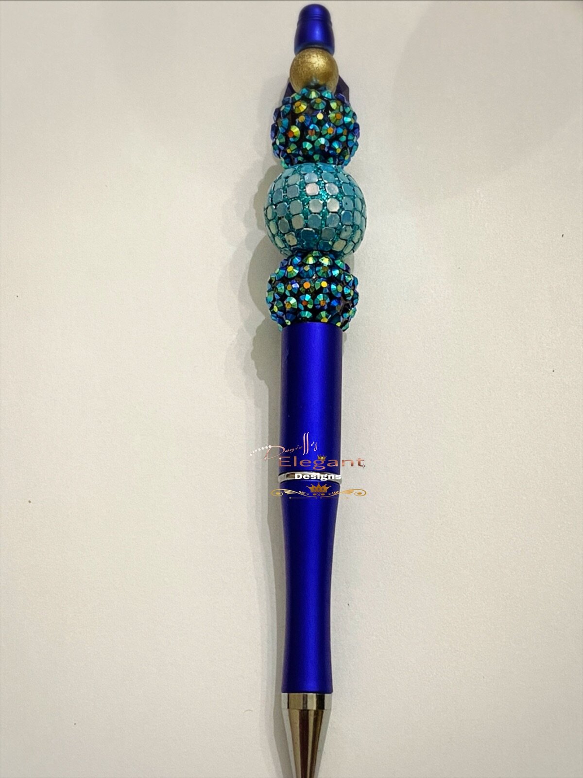 Disco blue beaded pen — Danielle's Elegant Designs