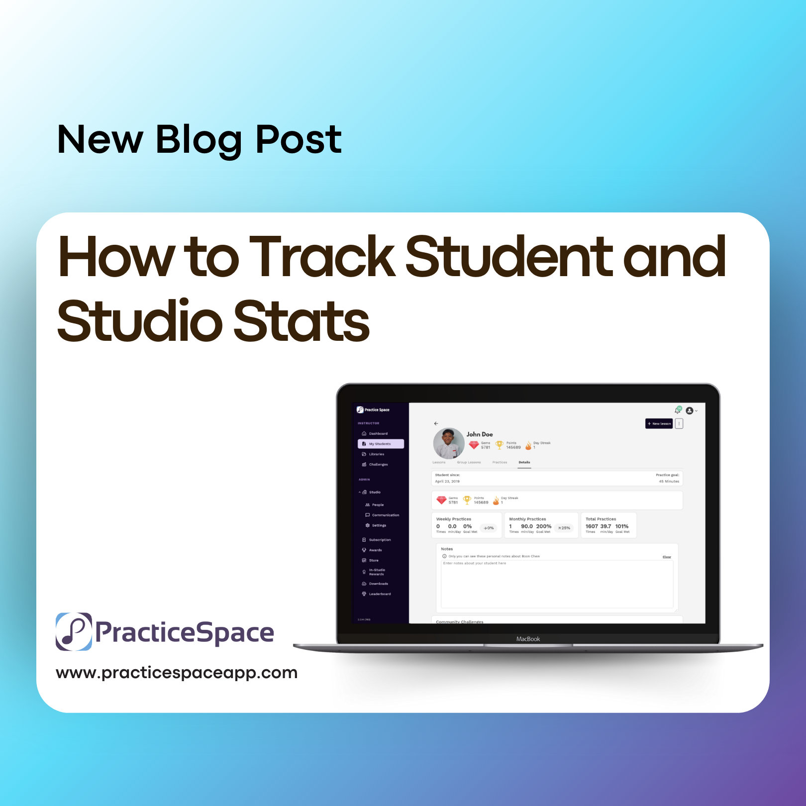 How to Track Student and Studio Stats in Practice Space