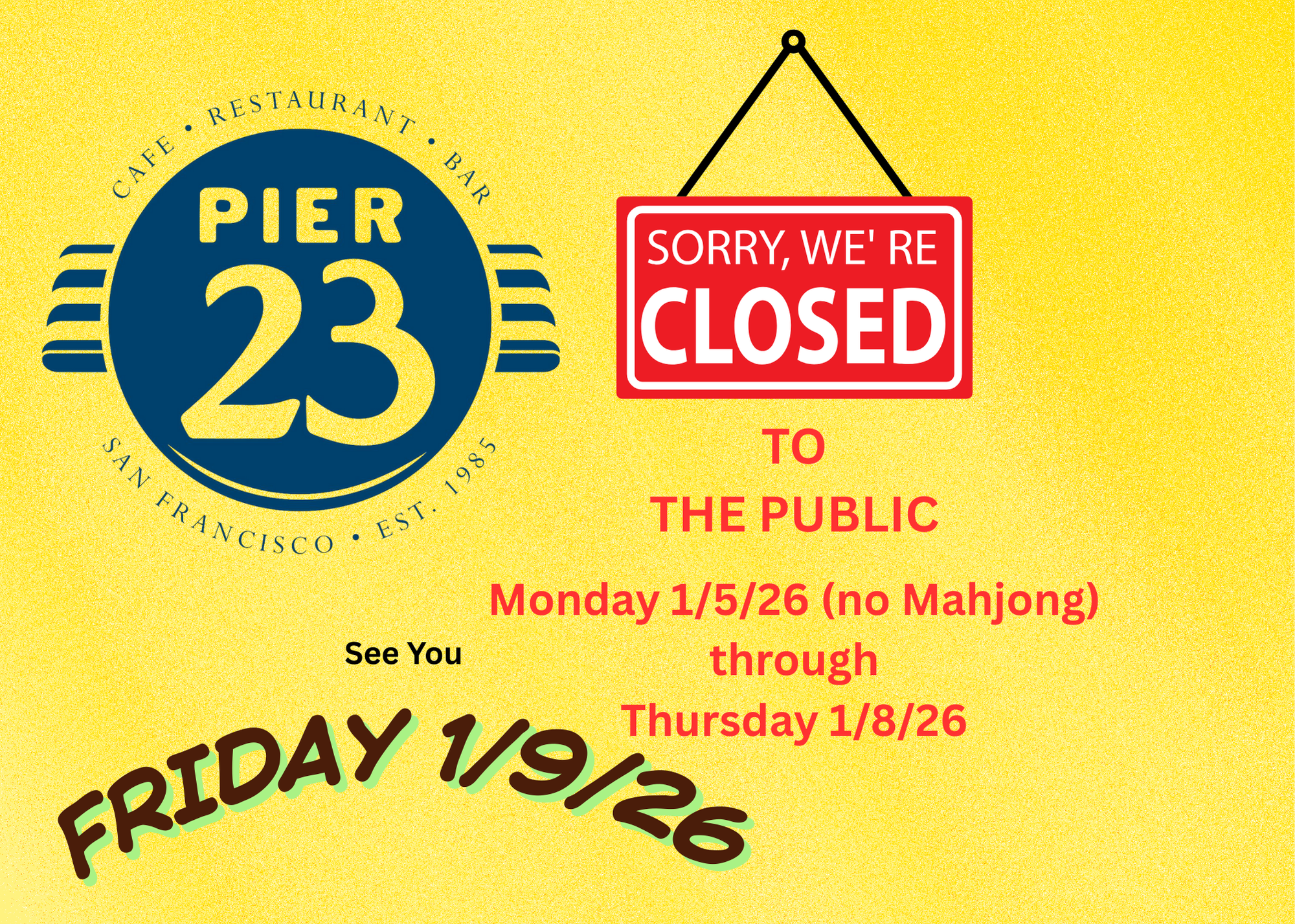 CLOSED FOR MAINTENANCE 1/5/26-1/8/26