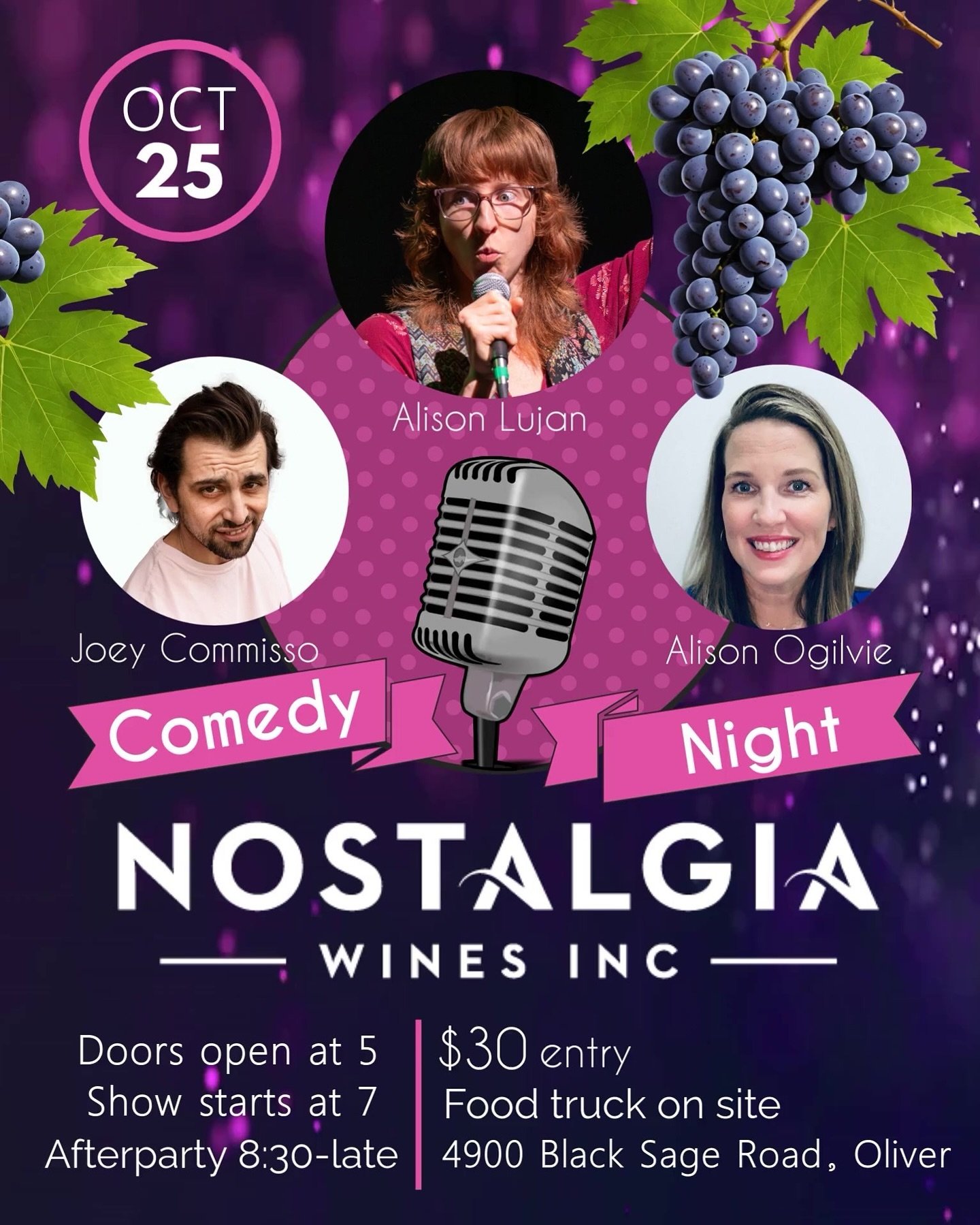 My first headlining show is happening in Oliver on Oct 25th! Supported by two legit talents @commissojoey and @alijack2000, we&rsquo;re going to be transforming the cellar at @nostalgiawines into a comedy club for the night. 
There are only 10 ticket