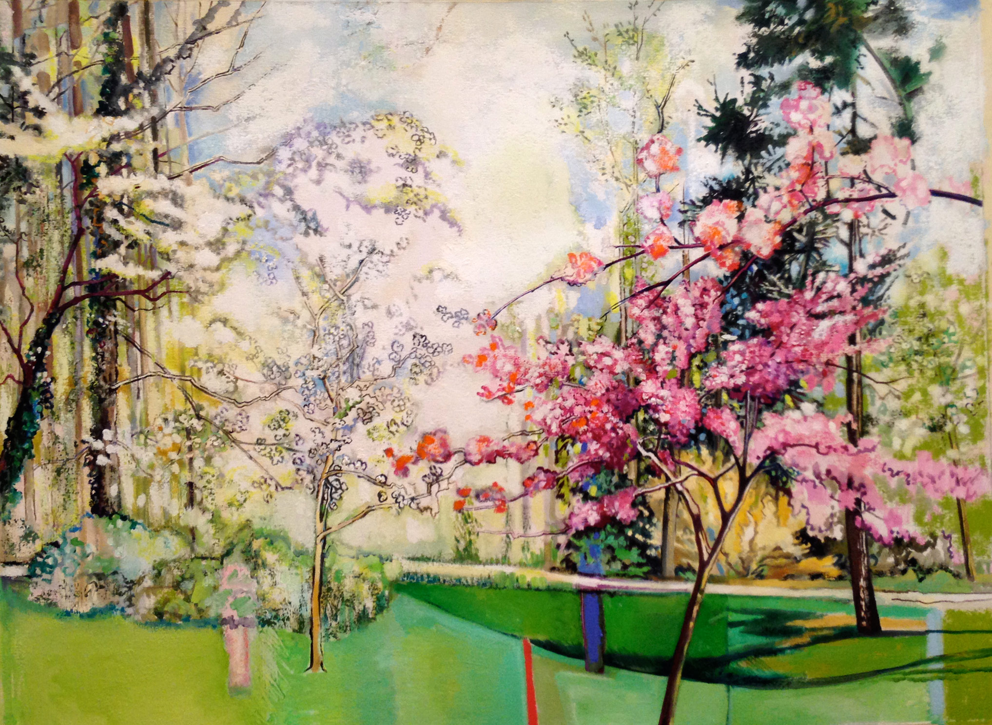 Flowering Trees & Houses Original Vintage Watercolor Painting Stanley 24  #36897