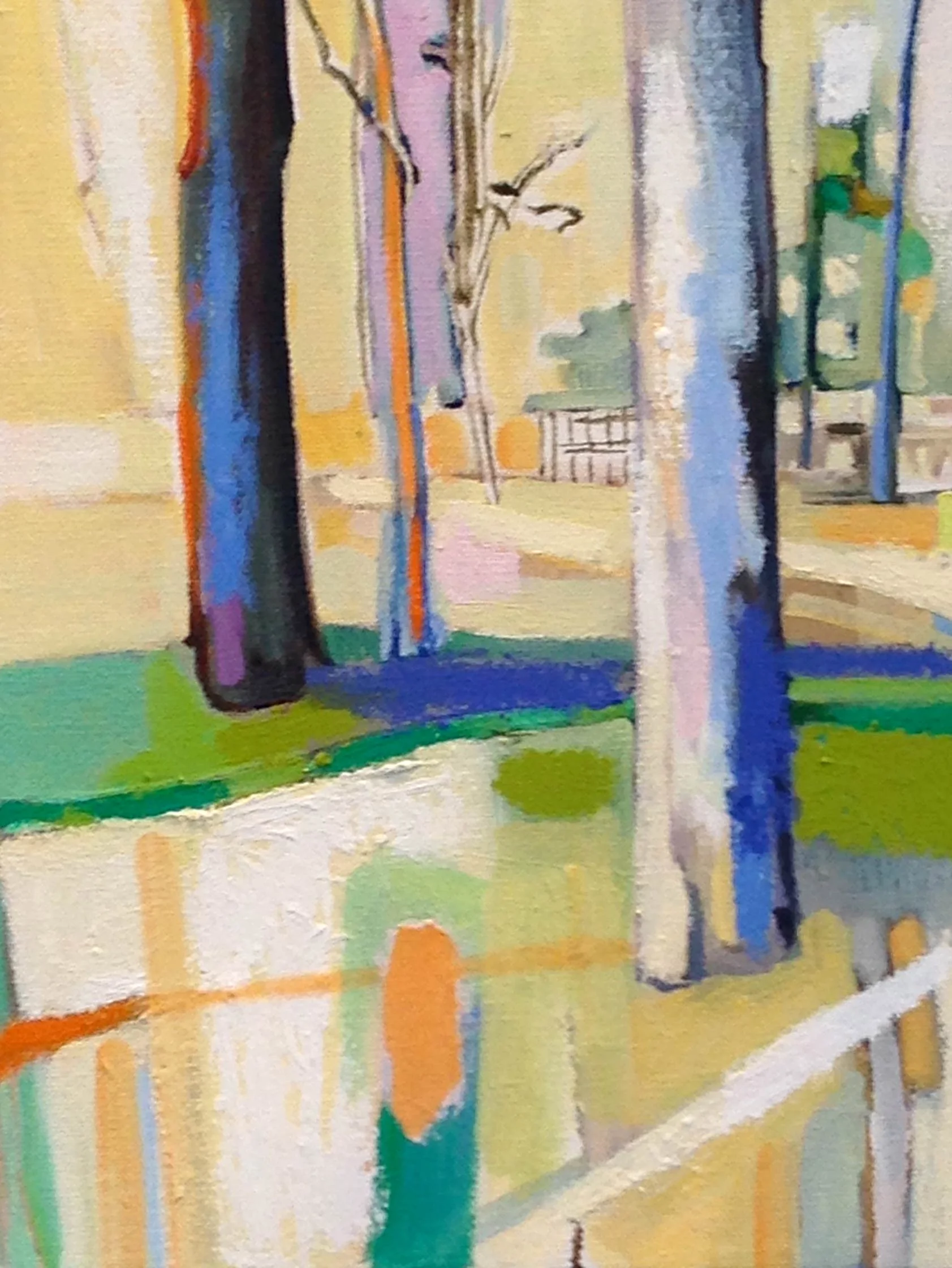 Trees with Orange and Pink oil and oil stick 12 x 9 inches, 2015 