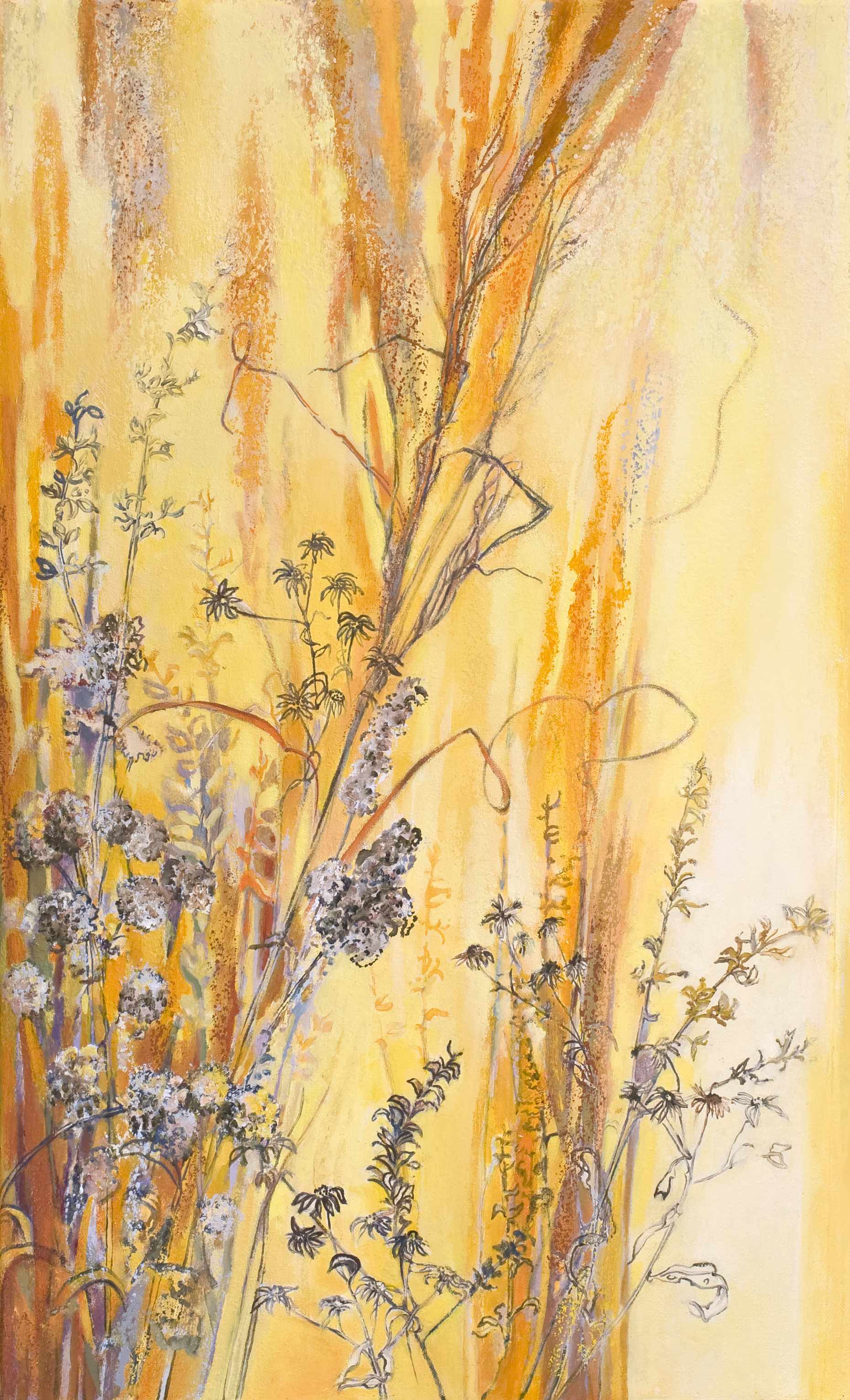 Winter Grasses, oil stick and oils on canvas, 30 ½ x 18 inches, 2008