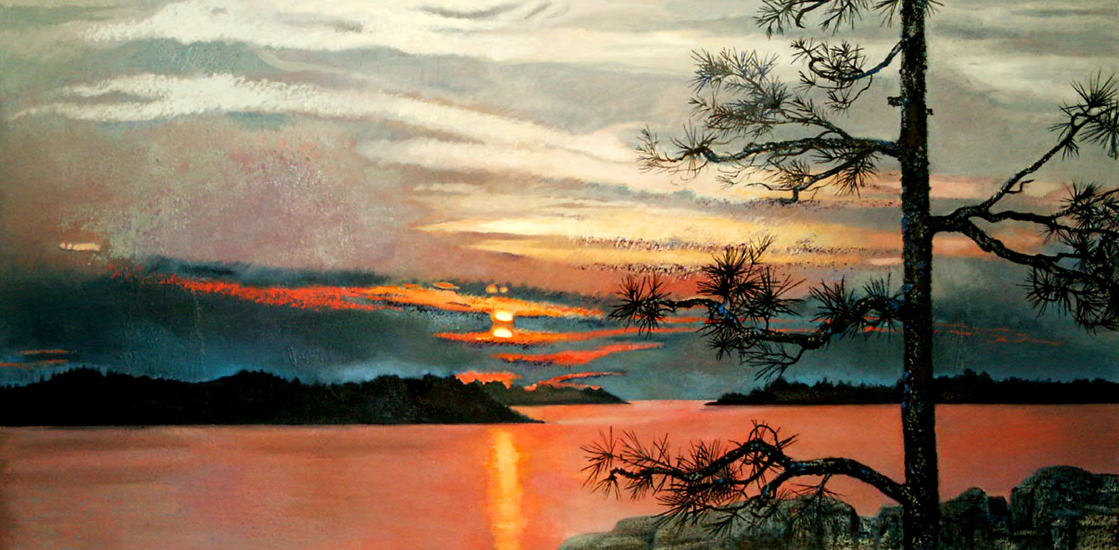 Island Sunset , oil and oil stick on canvas, 61 x 31 inches, 2005