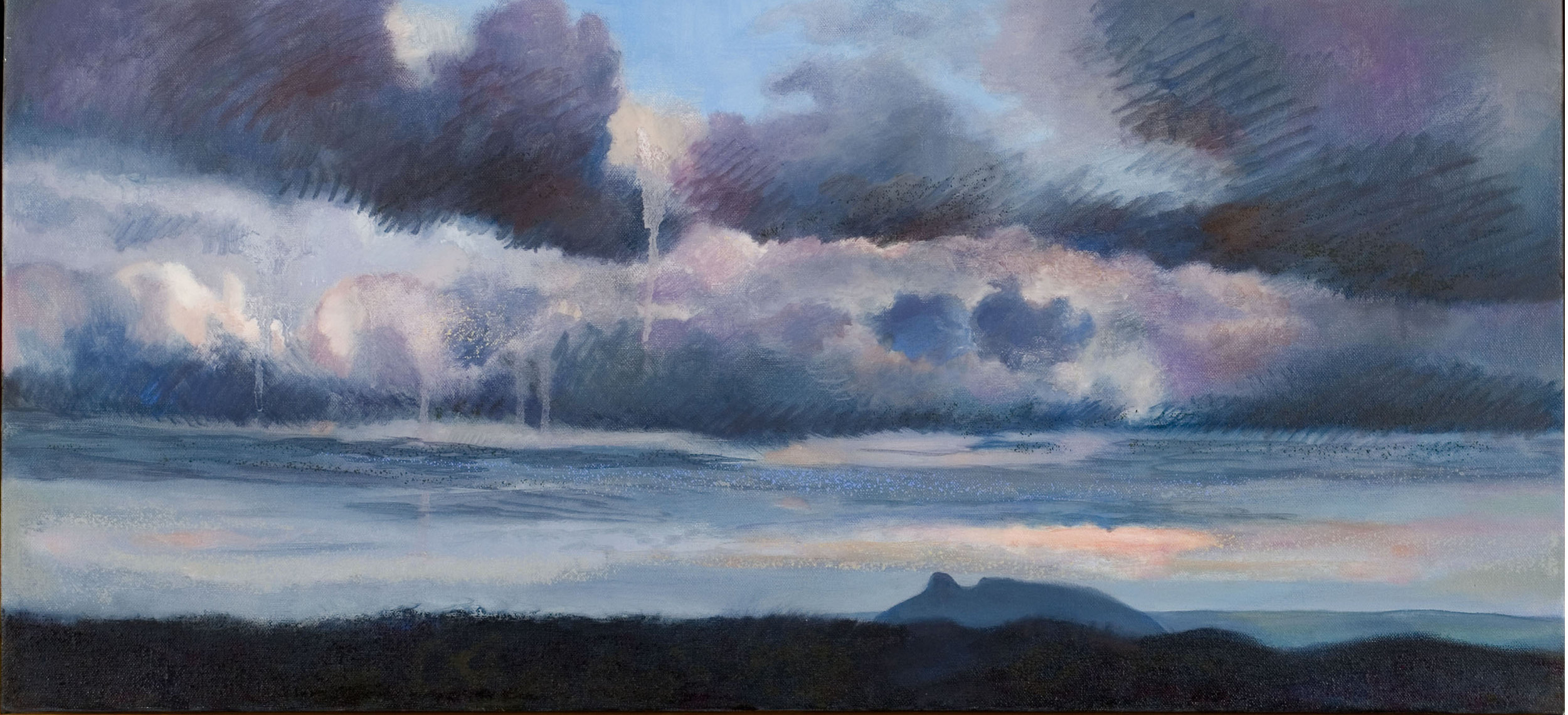 Pilot Mountain, oil and oil stick on canvas, 14 ¼ x 31 inches, 2005
