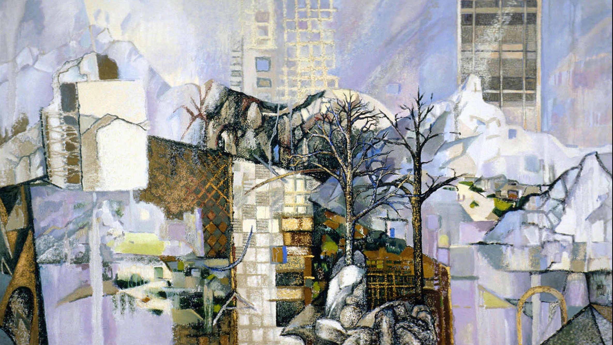 Mt. Ste Victoire: Homage to Cezanne and Anni Albers, oil stick and oils on canvas, 49 x 86 inches, 2003