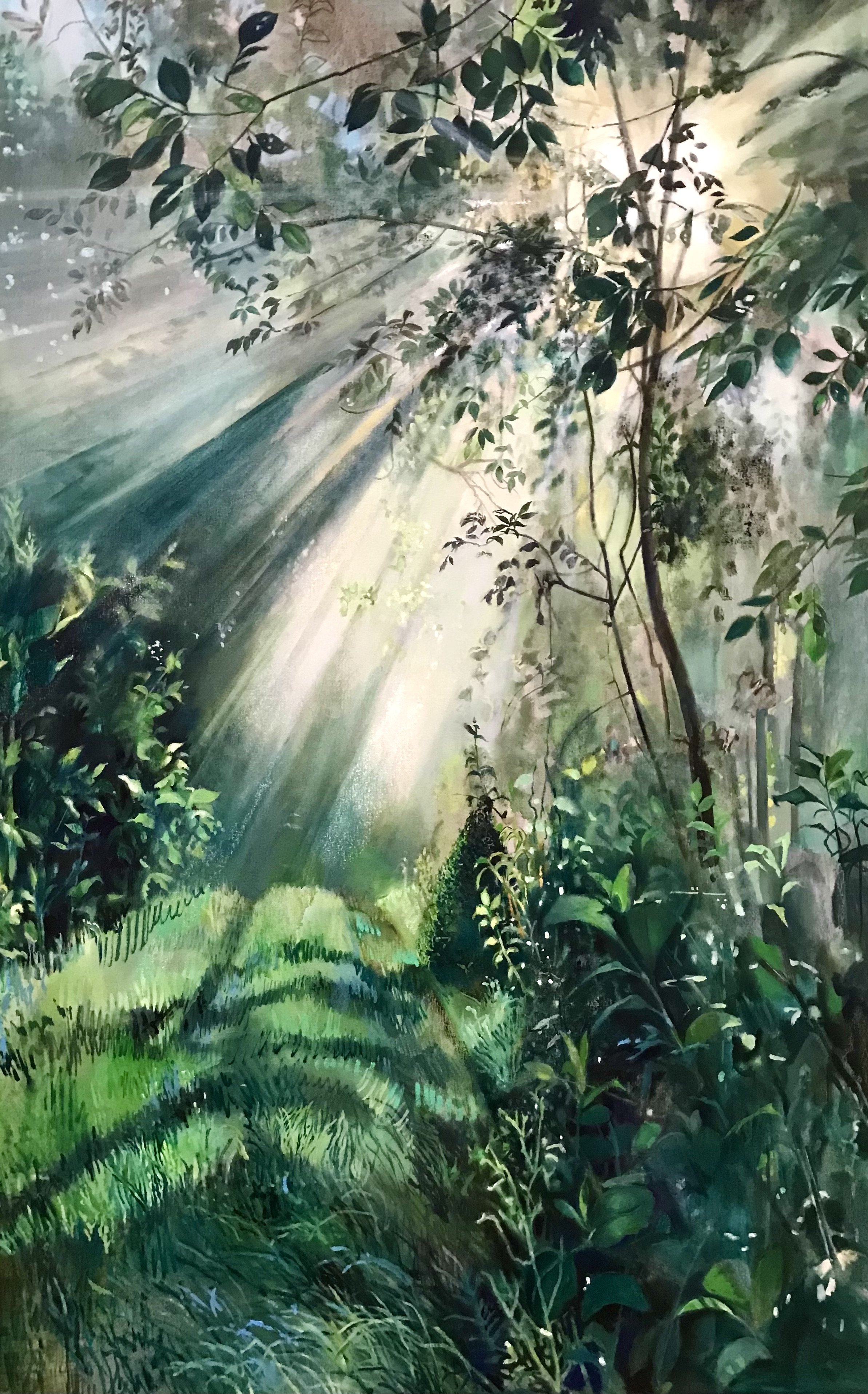 "Morning on Mountain Path"   48 x 32 inches  oil and oil stick  