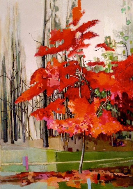 "Large Red Japanese Maple"   49 x 32.5 inches  oil and oil stick 