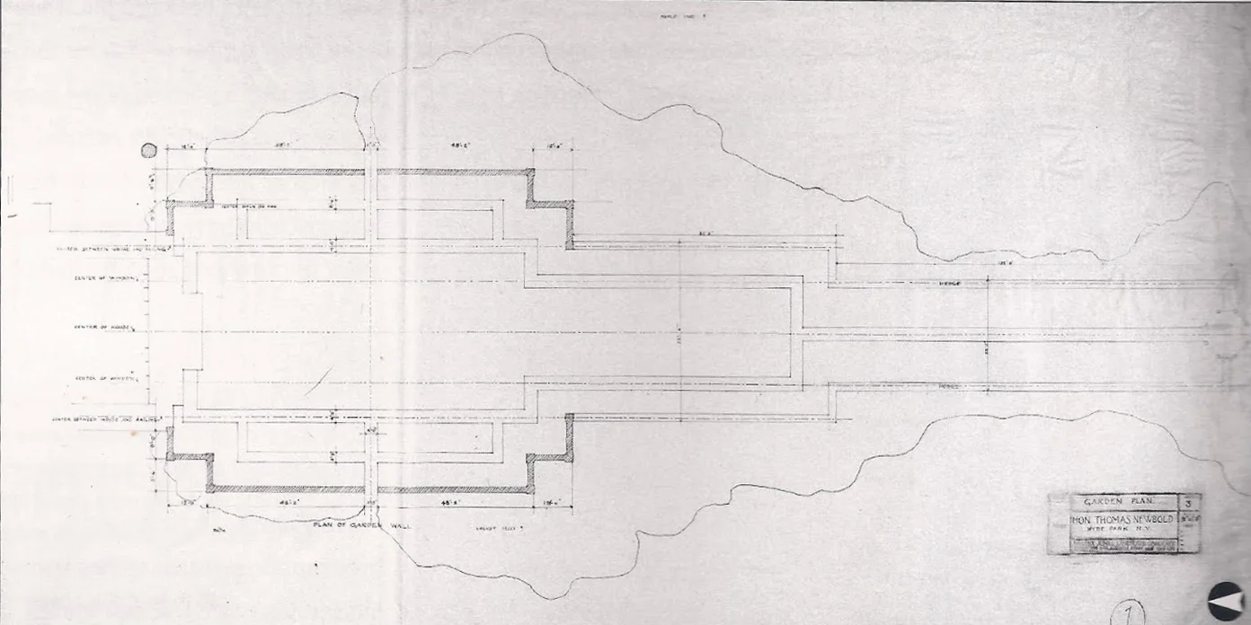 Beatrix Farrand’s original plan for the Garden at Bellefield indicating a surrounding area labeled “Wild Garden”