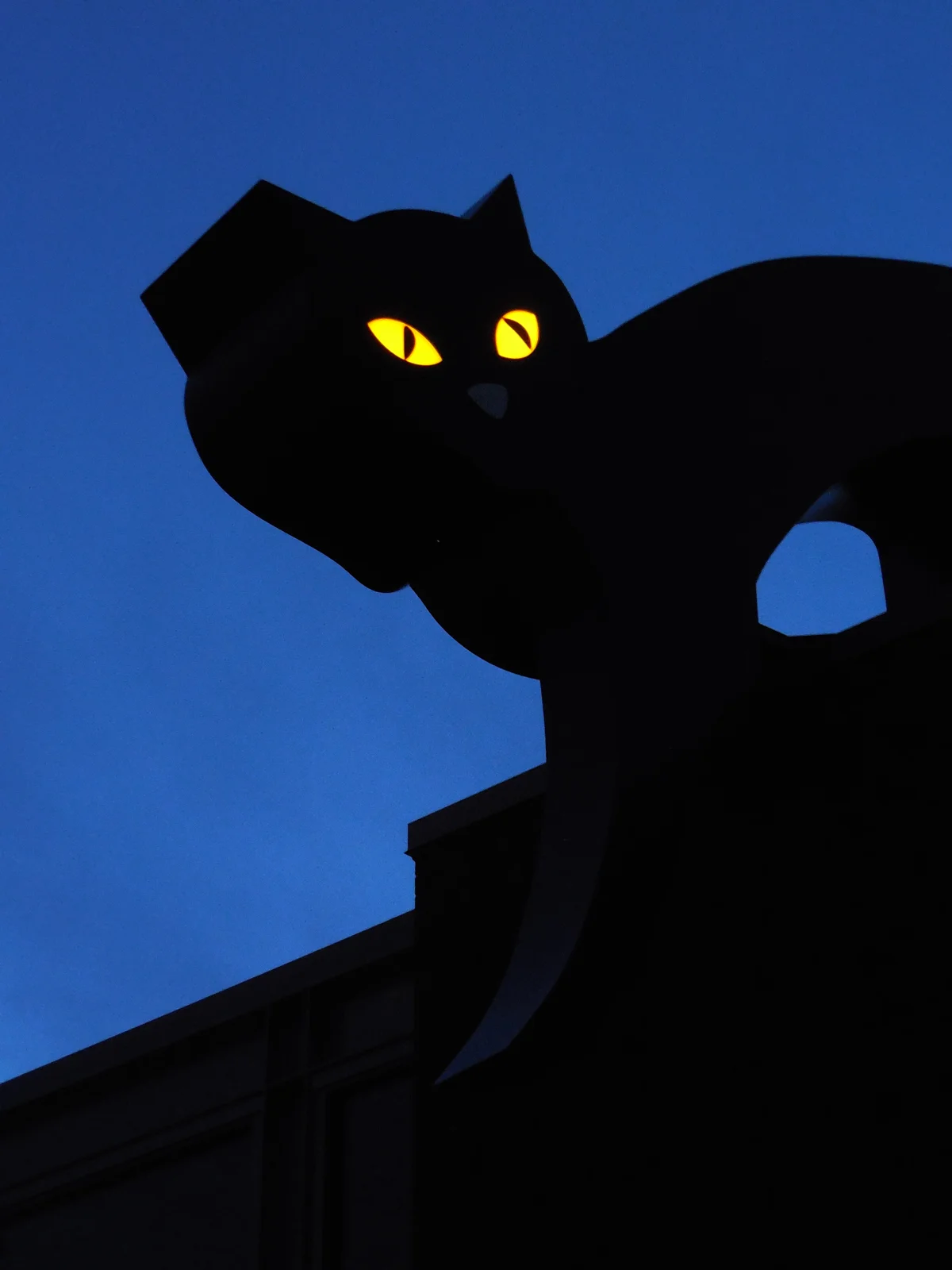 Glass eyes, illuminated by LED lights, glow after dark.