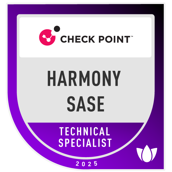 Check Point certification badge for Harmony SASE, Technical Specialist, 2025.