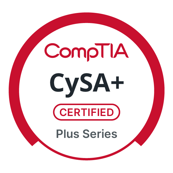 CompTIA CySA+ Certified Plus Series badge with red and white design.