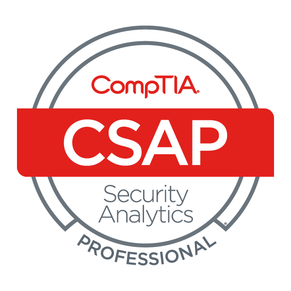 CompTIA CSAP Security Analytics Professional badge logo with red and gray design.