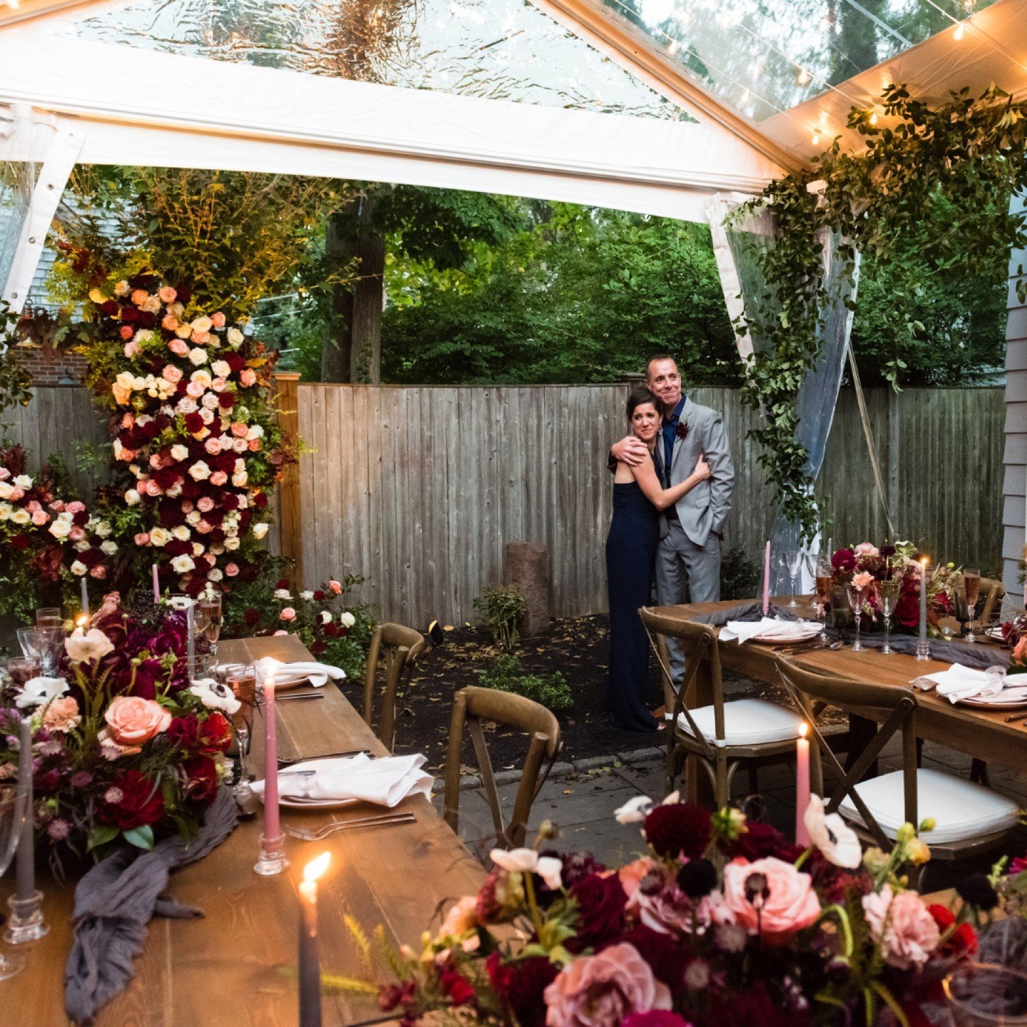 Small space, big reveal! 

K &amp; B celebrated their wedding with fourteen of their closest friends and family under a clear top tent on a perfect October night. 

.
.
Photography: @leisejonesphoto
Planning + Design: @ljeventsma
Catering: @stephanie