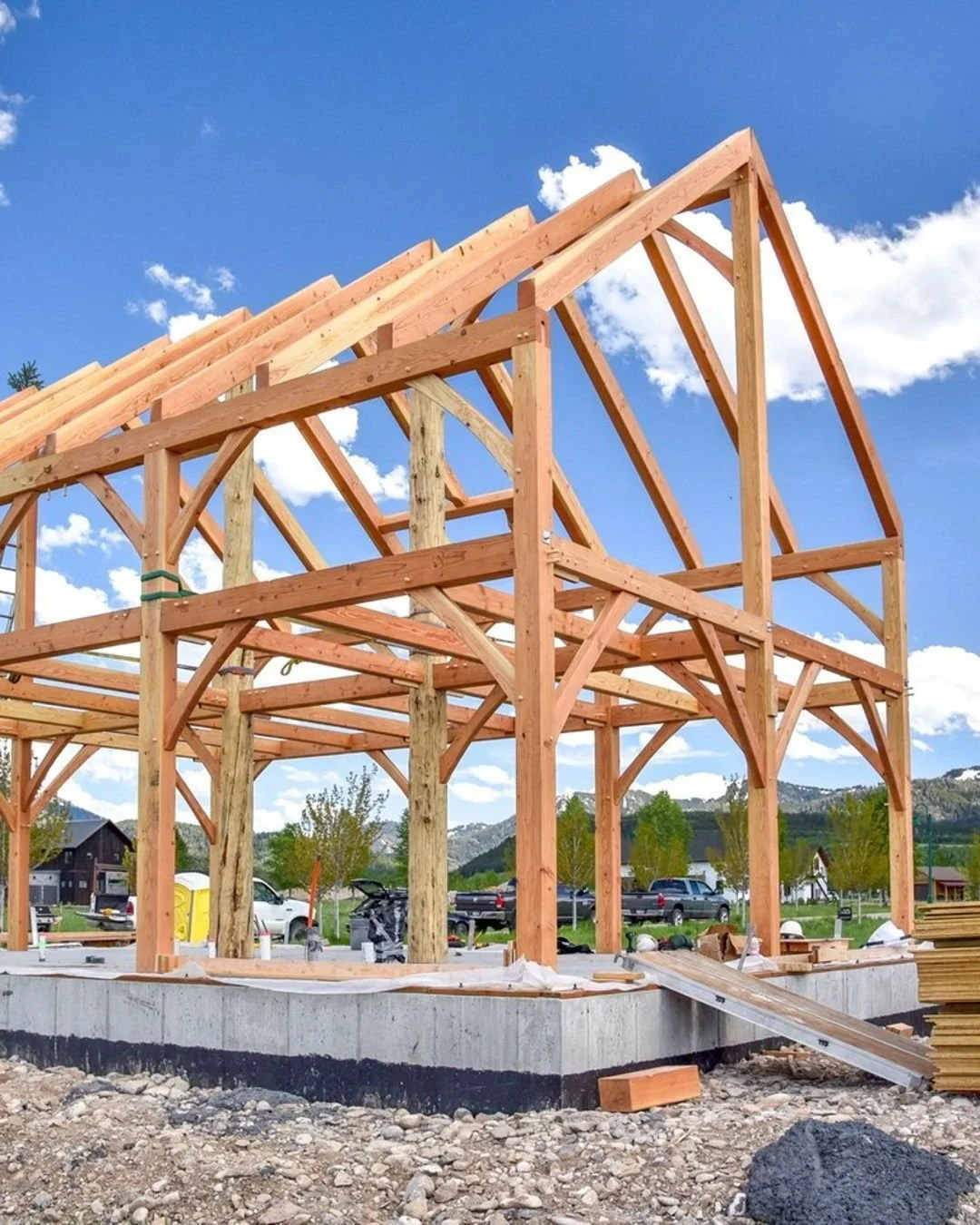 The heart of every custom timber frame home starts right here &mdash; handcrafted joinery, precision cuts, and timeless design coming together under the mountain sky.
🔨 Built to stand for generations.

#TimberFrame #Craftsmanship #CustomHomes #Mount