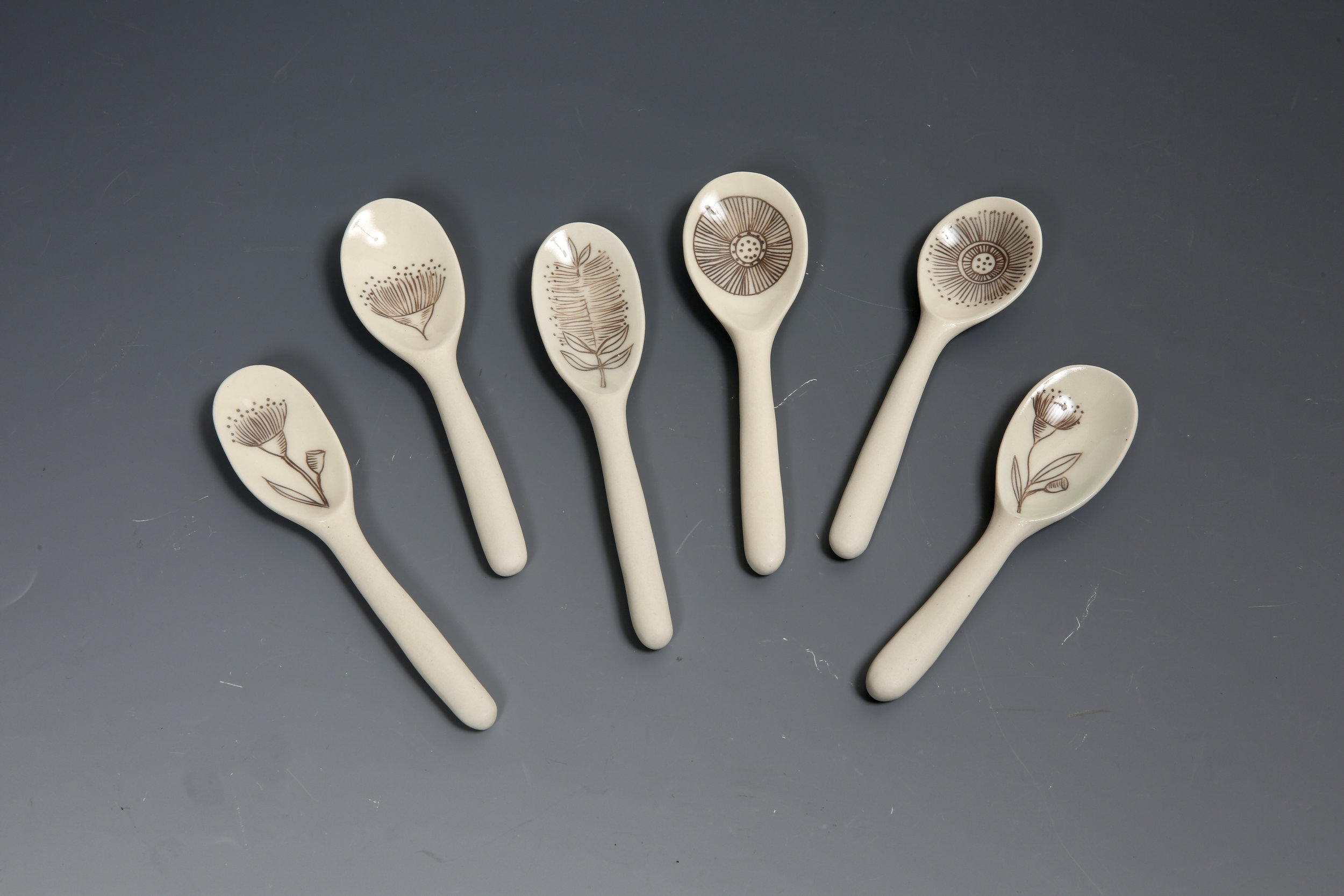 Flora study Handmade spoons with flora inlay illustration.