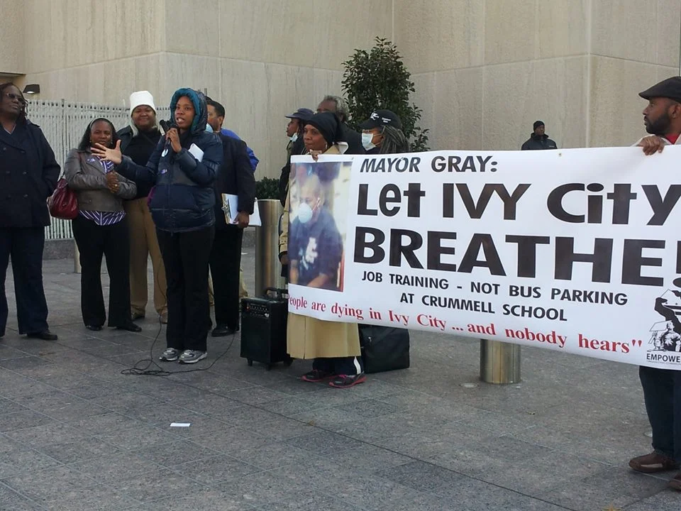 Ivy City residents, Empower DC community organizers, and legal aids gather in front of the city courthouse ahead of a 2012 hearing in the BENNETT, VAUGHN, et al. Vs. UNION STATION REDEVELOPMENT CORPORATION, et al . case.