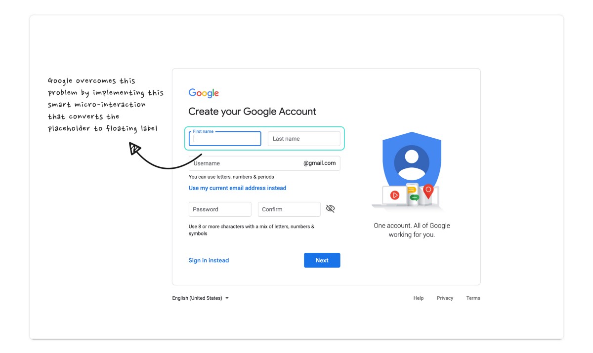 Google uses a smart micro-interaction to overcome this problem