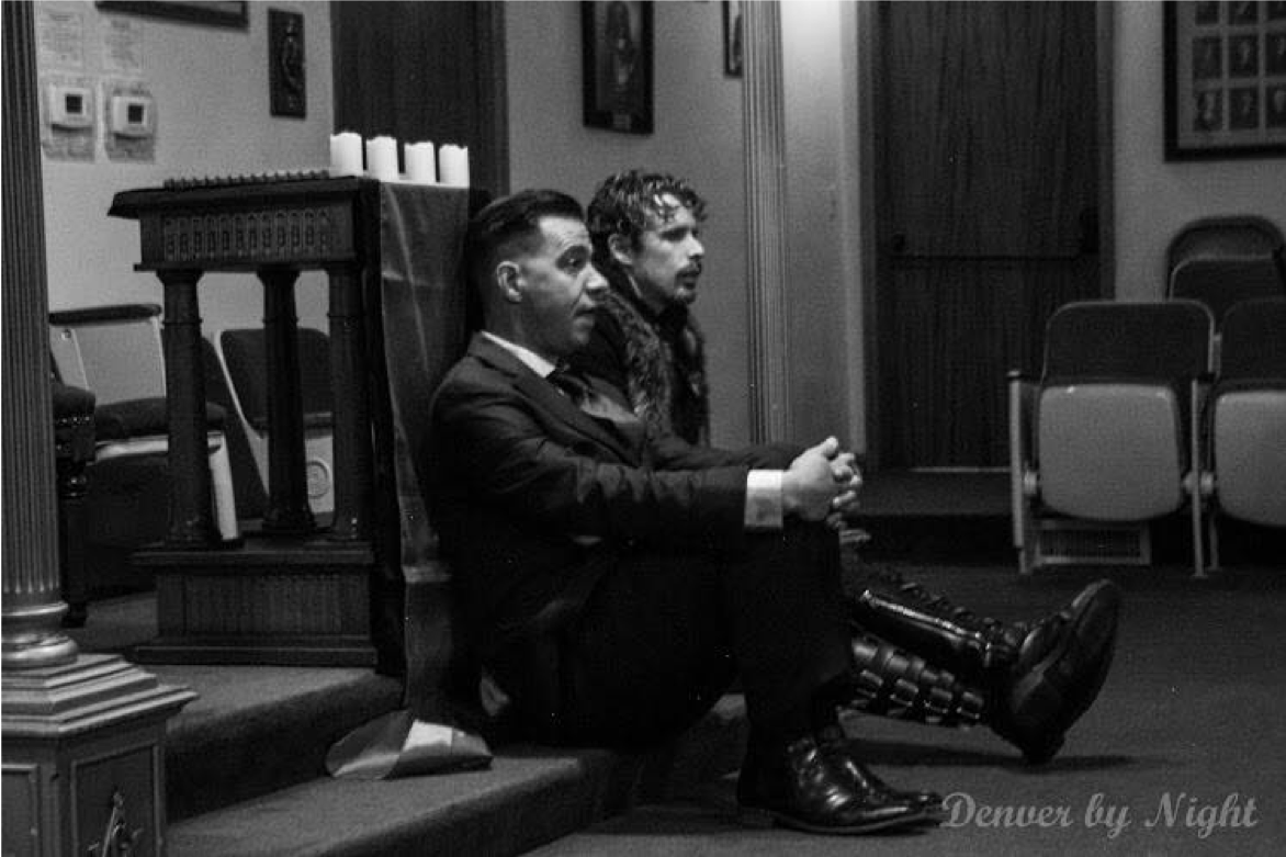 Left to right: Mike Porch (Robert Leopold, Clan Ventrue) and Adam Lake (Volk Cyerrebrra, Clan Gangrel) Photo by Juliet Meyer, Denver by Night ; www.mindseyesociety.org