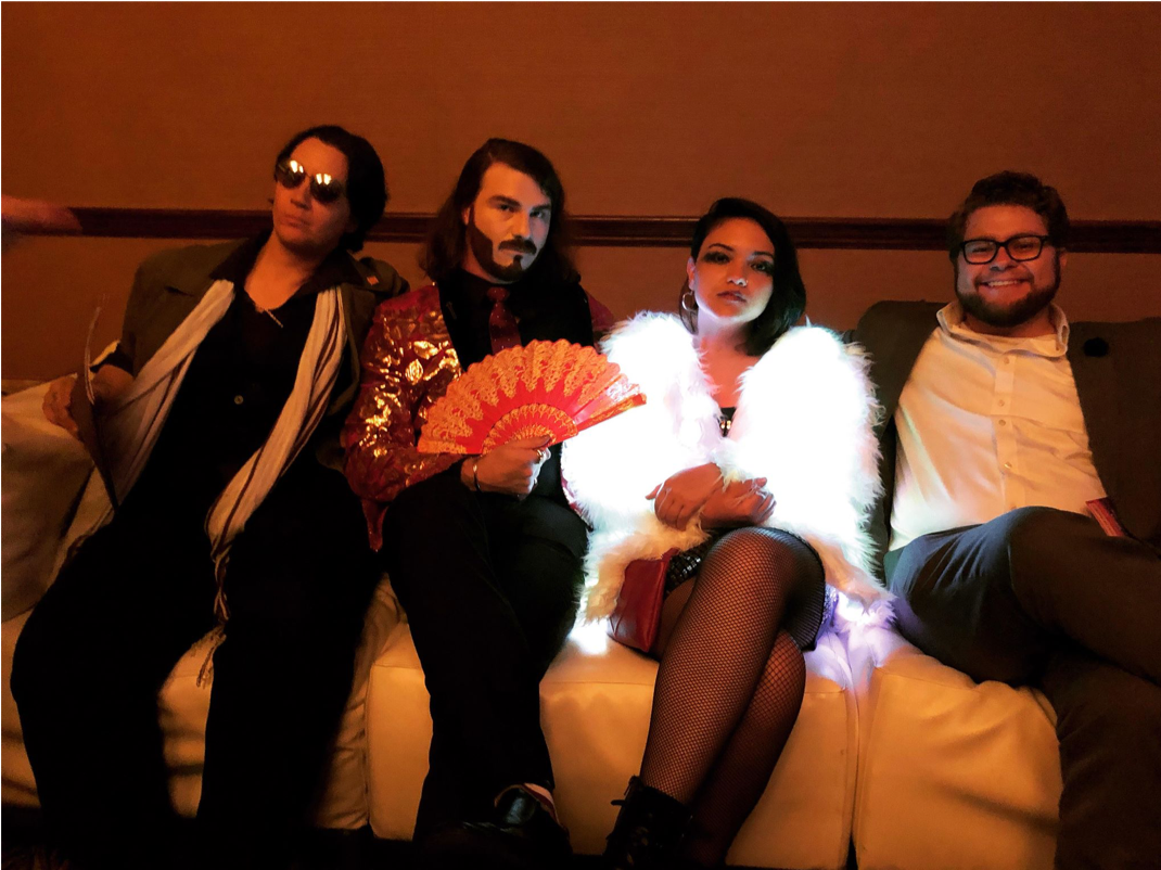 Left to right: Em Hook (Ellie Rothstein, Clan Giovanni), Alex Goldsmith (Simon St. John, Clan Ventrue), Lana Kalei (Baby, Clan Brujah), Jesse Reynolds (Edward Harlow, Clan Brujah) Photo by Mykle McGovern, Denver by Night