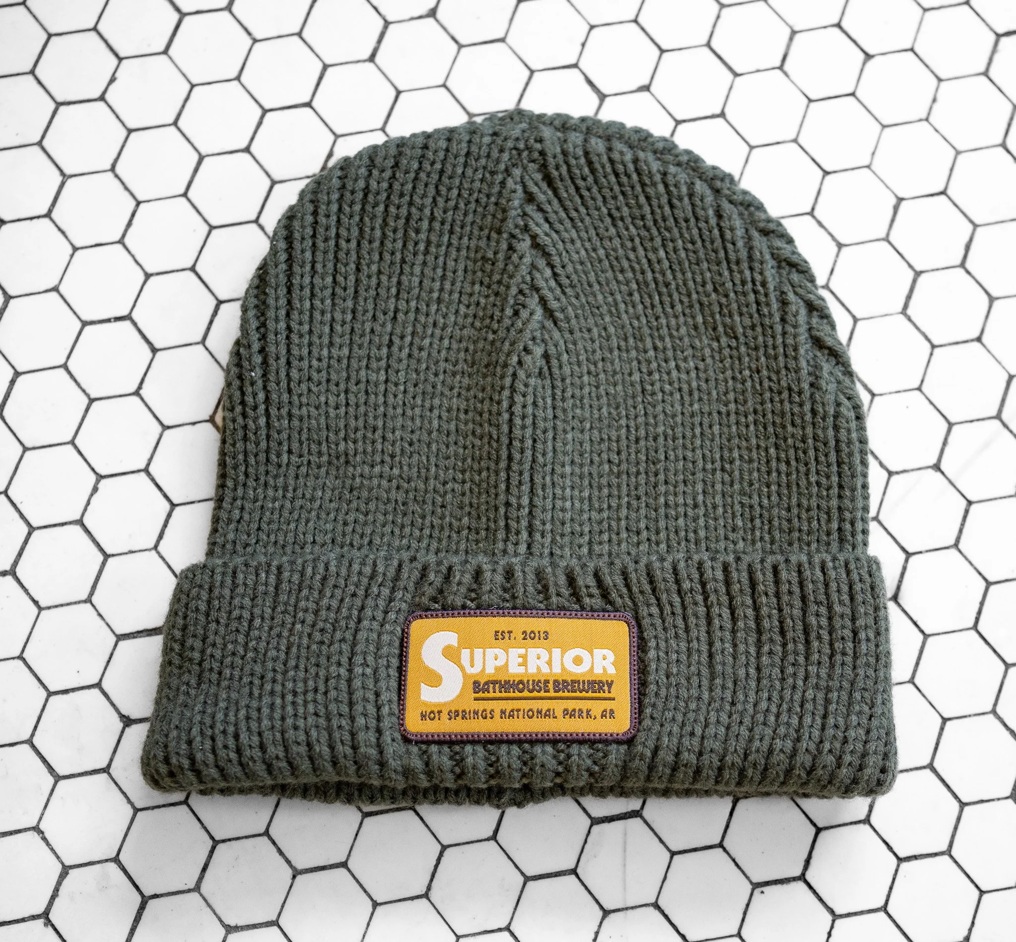 Knit Green Patch Beanie