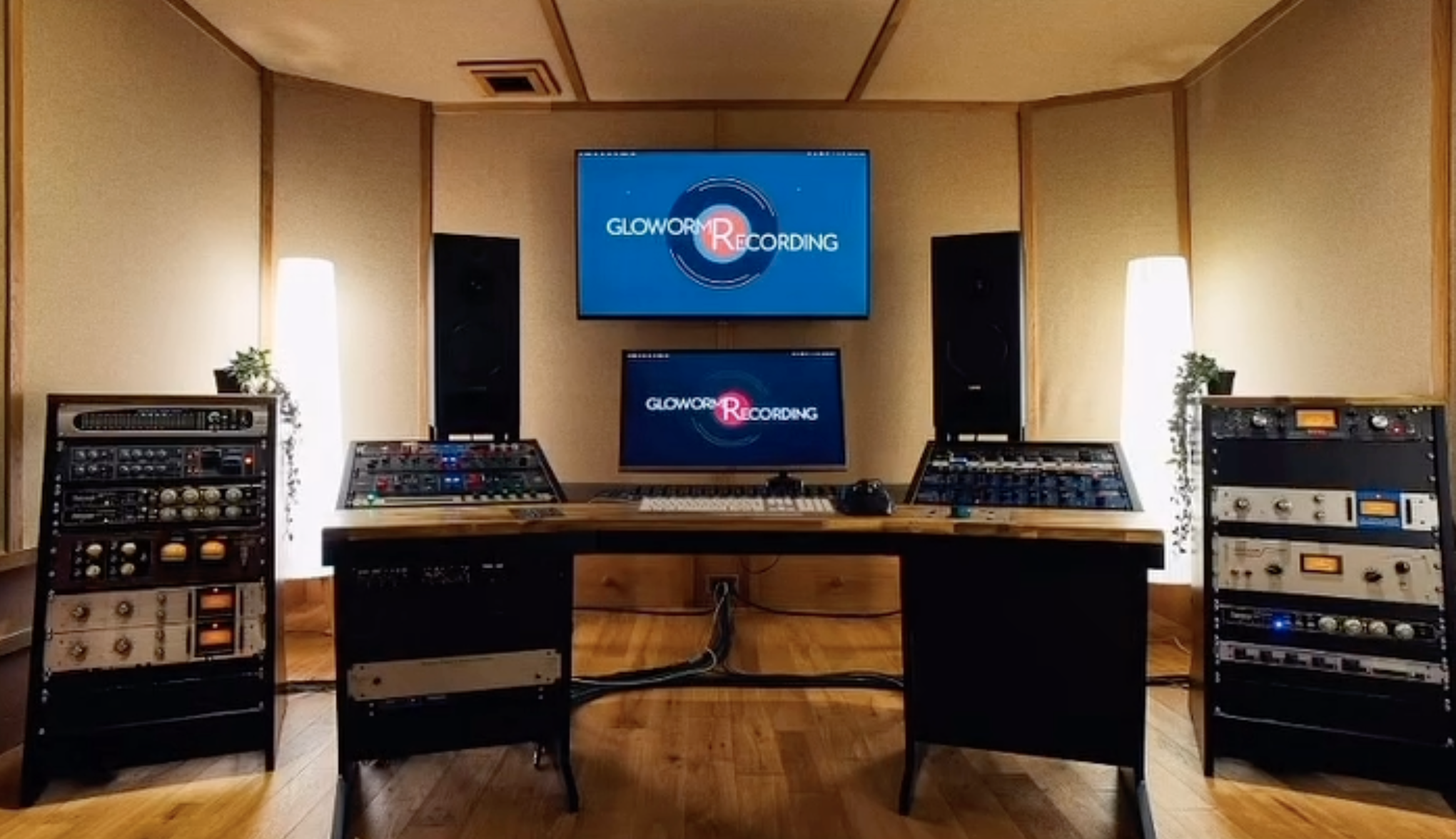  Mastering studio with custom timber framed in-wall acoustic treatment design 