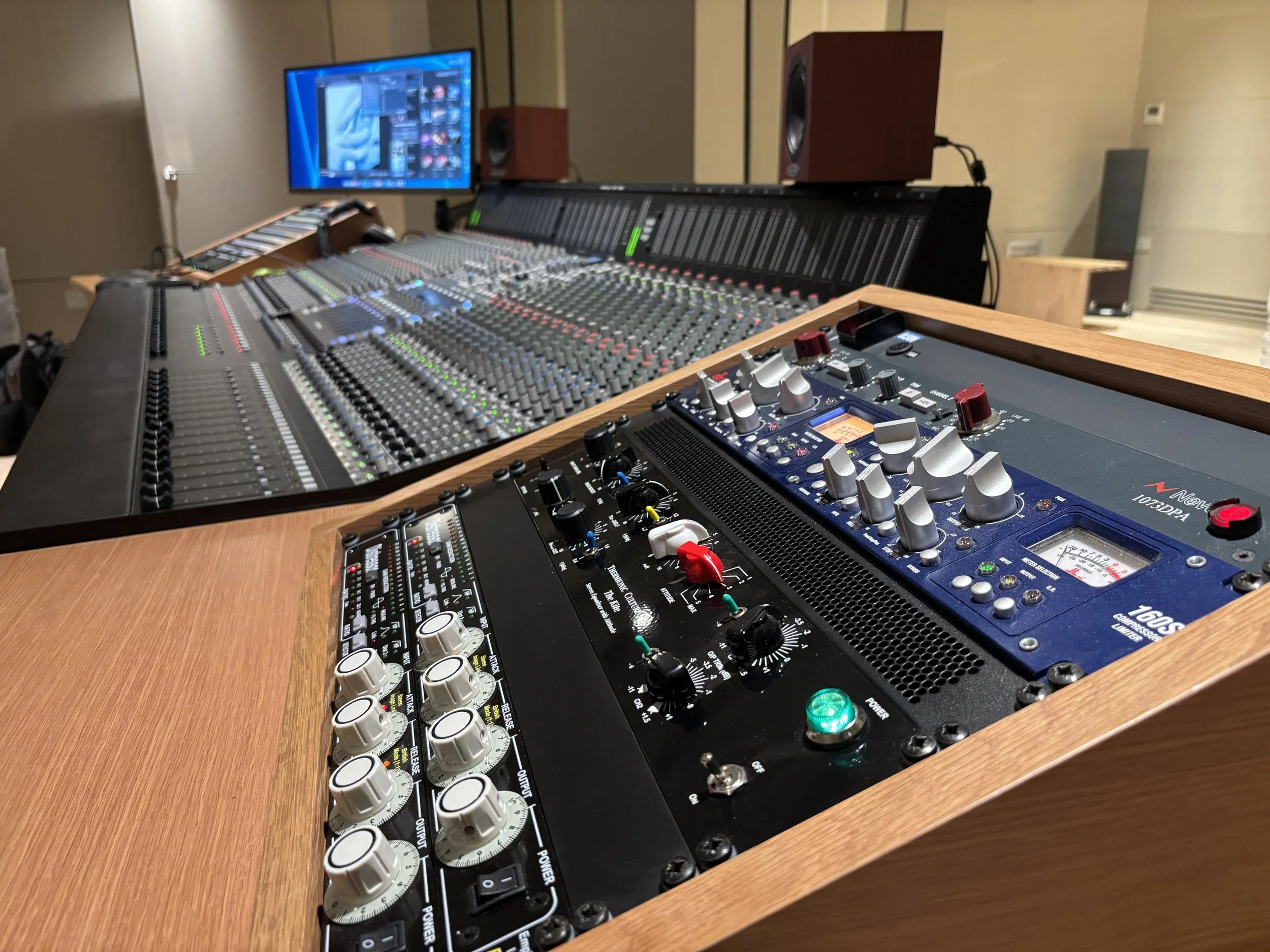  Racked equipment rack in studio control room, includes Neve 1073. 