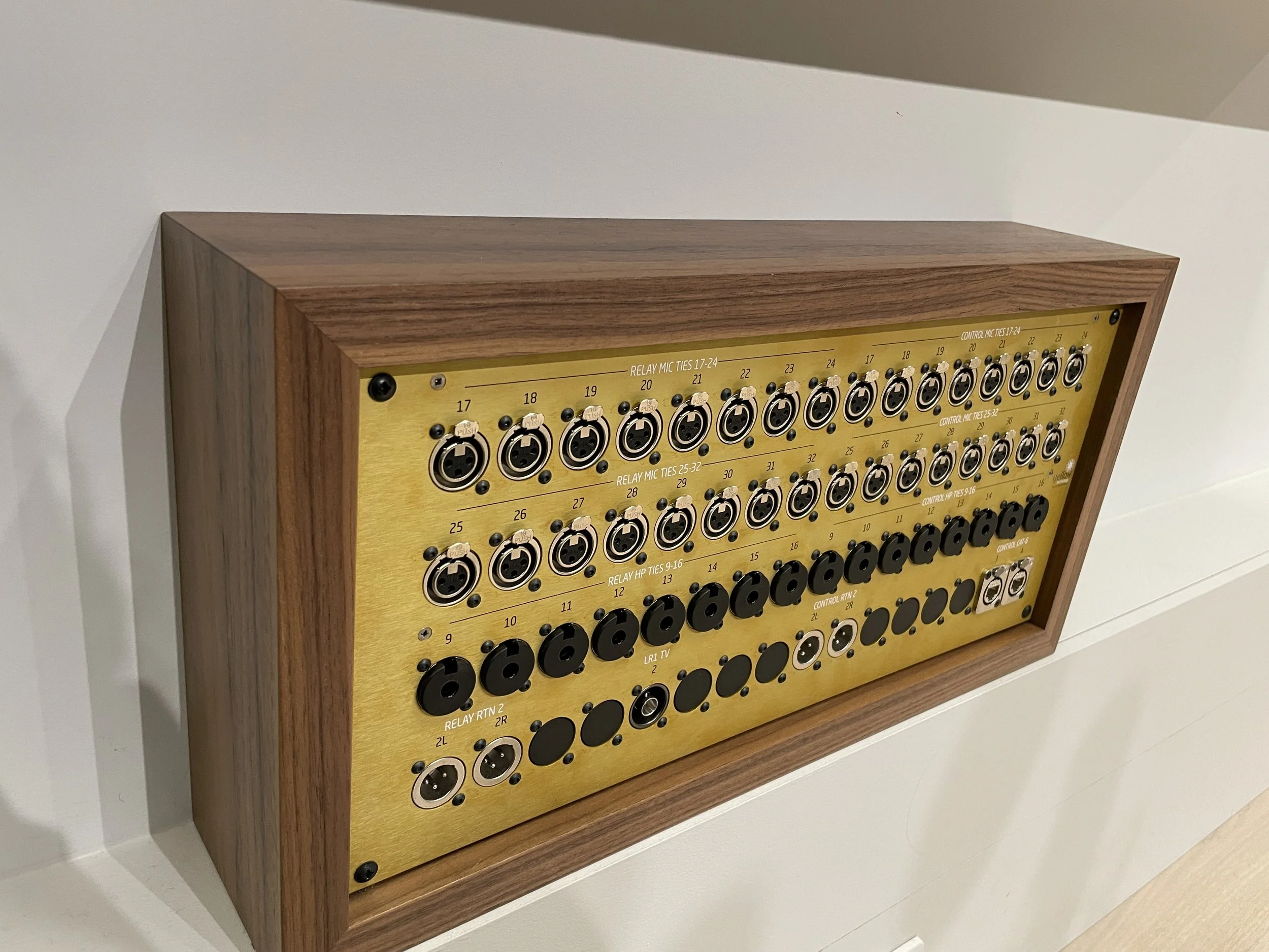  Custom connector panel in educational recording studio live room wall box 
