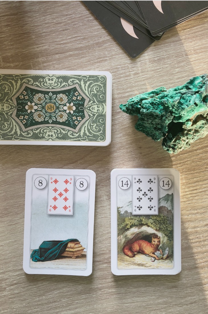Lenormand Coffin card combinations and interpretations. Learn how to combine the Lenormand Coffin card for general, love, business, money, health and other types of readings. Here is how to combine Coffin with Fox, Bouquet, Scythe, Whip and other cards in your deck.