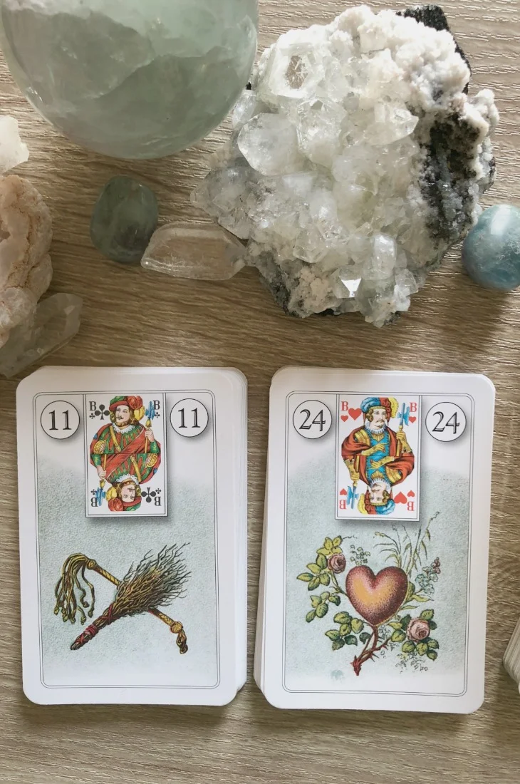 Lenormand Whip card combinations and interpretations. Learn how to combine the Lenormand Whip card for general, love, business, money, health and other types of readings. Here is how to combine Whip with Fox, Bouquet, Heart, Clover and other cards in your deck.