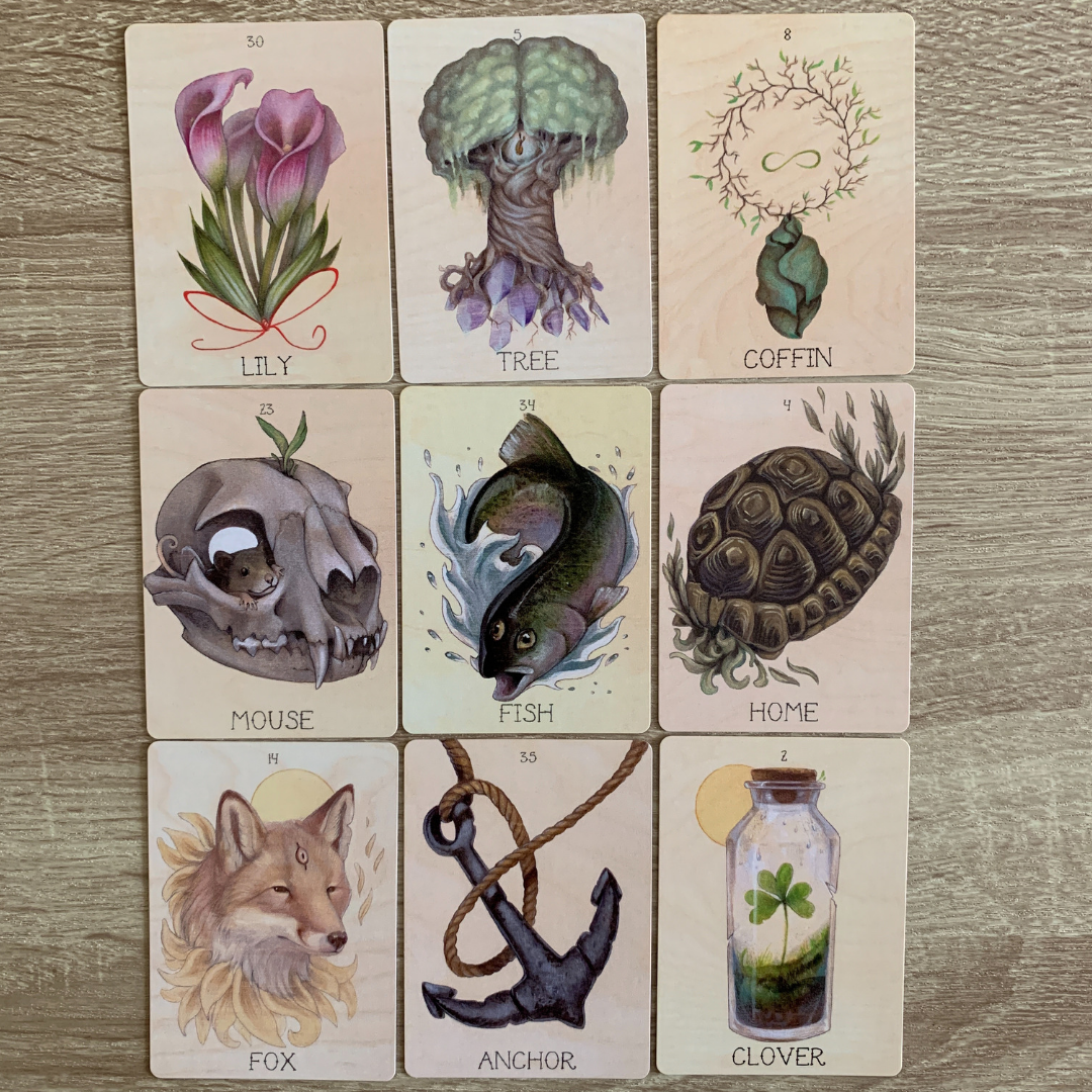 An example of a Lenormand deck - The Seeker’s Lenormand by Skull Garden.