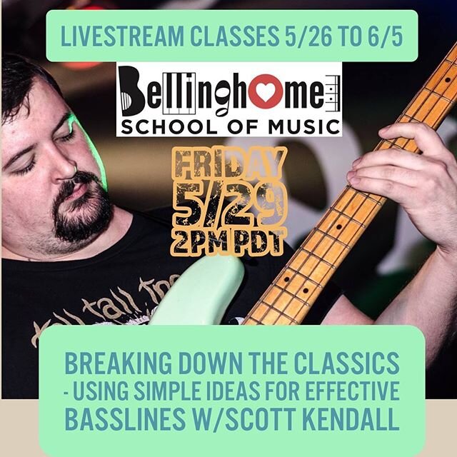 Free will donation Livestream Classes, 2PM PDT Daily.
Episode #3 - Breaking Down the Classics - Using Simple Ideas to Create Effective Bass lines with Scott Kendall
A COVID-19 Relief Fundraiser for Bellinghome.

Scott and I will be talking bass a wee
