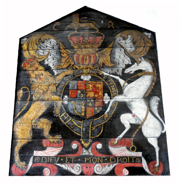 …in the company of another relic, a copy of the coat of arms of Charles I (1600-1649)