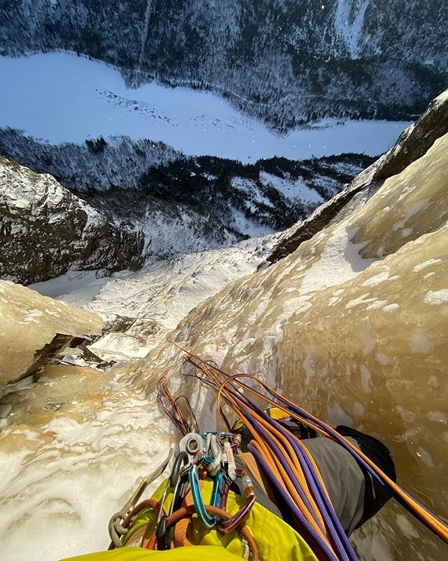 I&rsquo;m just gonna say it... La Pomme d&rsquo;Or is THE classic ice climb in this part of the world. Period. Unequivocally. 1200&rsquo; long and WI5+ on a good day. It&rsquo;s exceptional by any standard. @pavansurapaneni came out guns a-blazing to