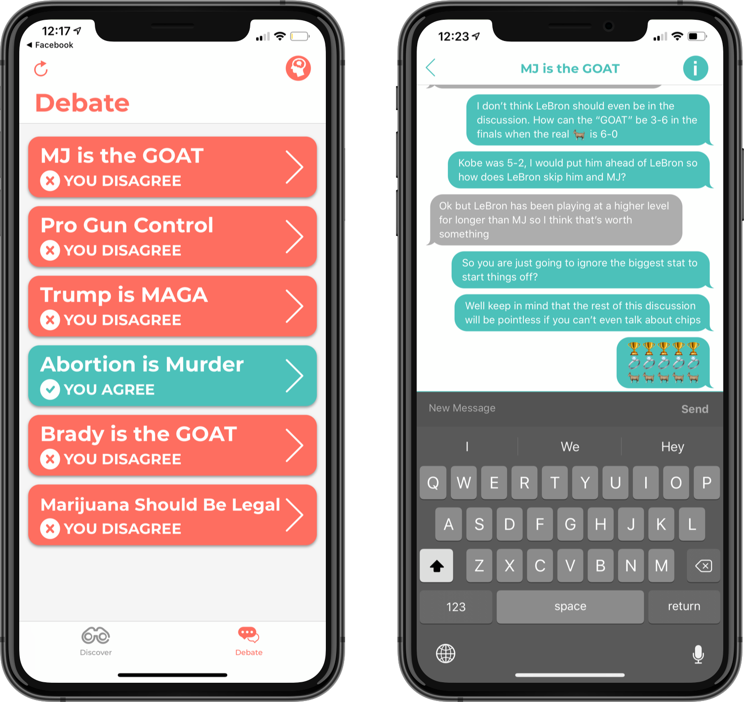 When two users disagree a match is identified and a conversation is created.