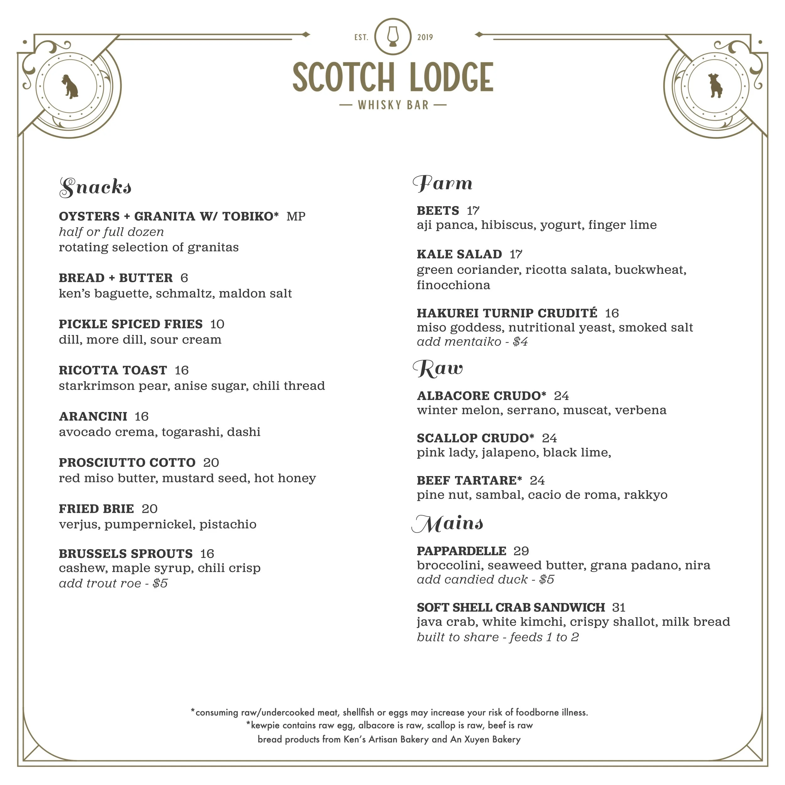 Menus — Scotch Lodge Whisky Bar Portland