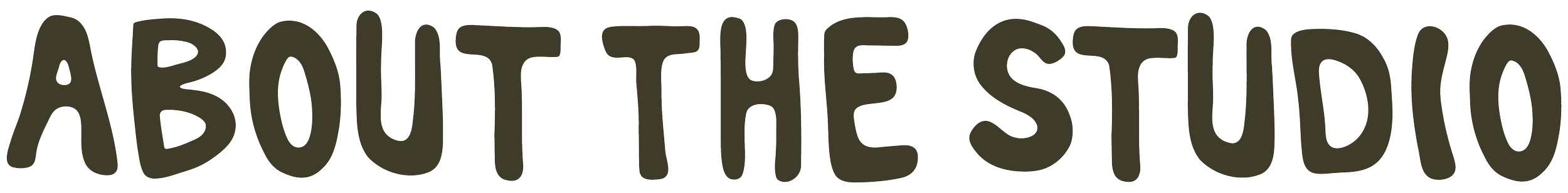Text that reads 'ABOUT THE STUDIO' in large, bold, dark-colored letters on a transparent background.