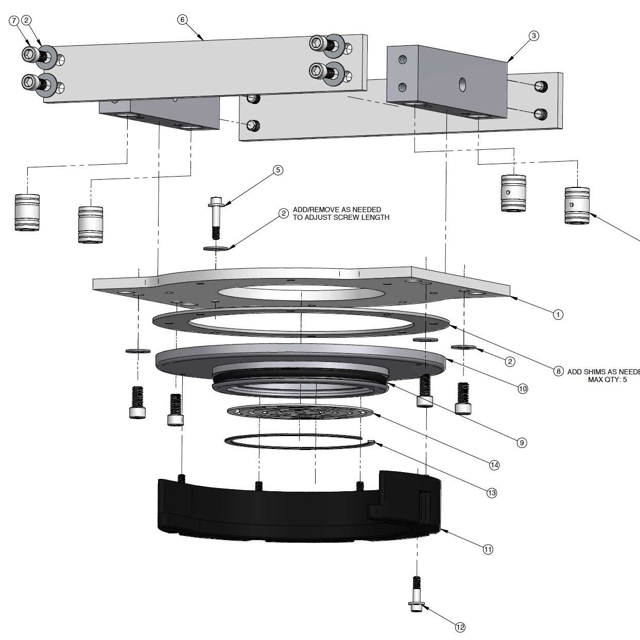 3D model exploded view detailing a clamping lid assembly for food processing equipment.