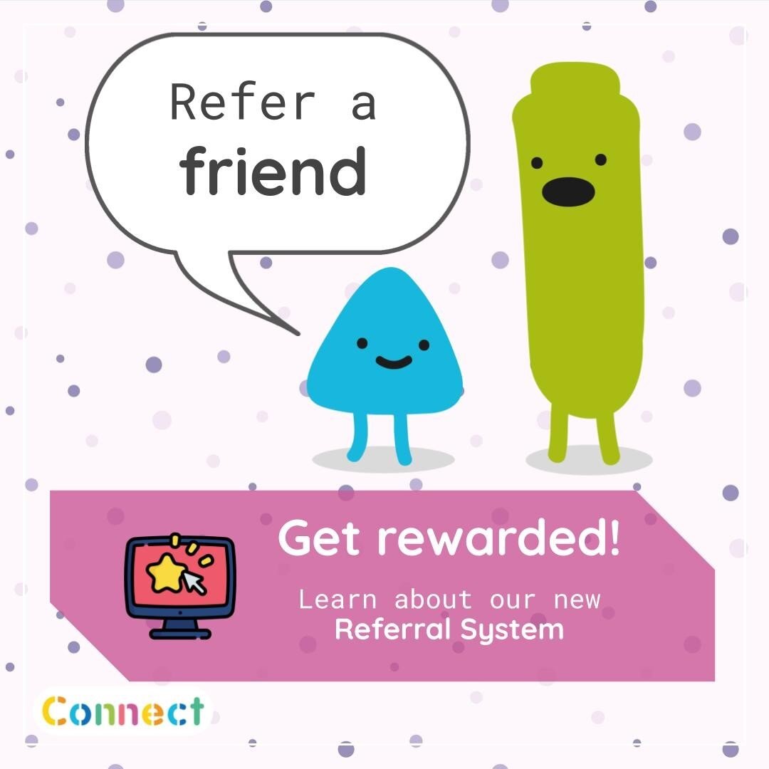 Refer a friend to Connect to get a reward! ⠀
⠀
When someone you've recommended signs up for a paid membership, you'll both receive a voucher of your choice - even better, there's no limit to how many vouchers you can get! ⠀
⠀
Learn more about our Ref