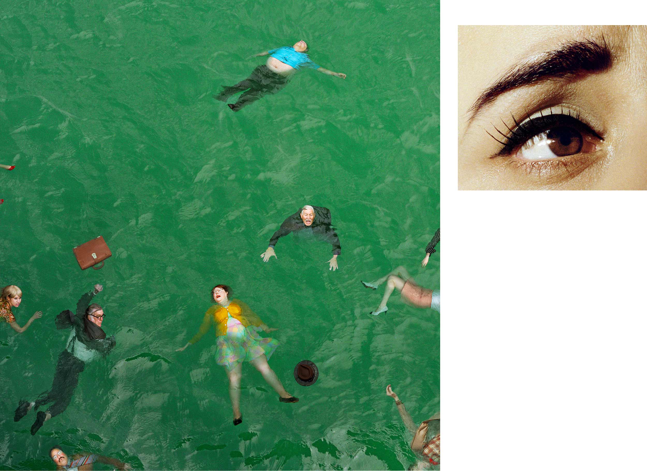   Compulsion   3:14 PM, Pacific Ocean And Eye #9 (Passenger Casualties) (Diptych),  2012 Scene: 59 x 55.4 inches, Eye: 20 x 23 inches 