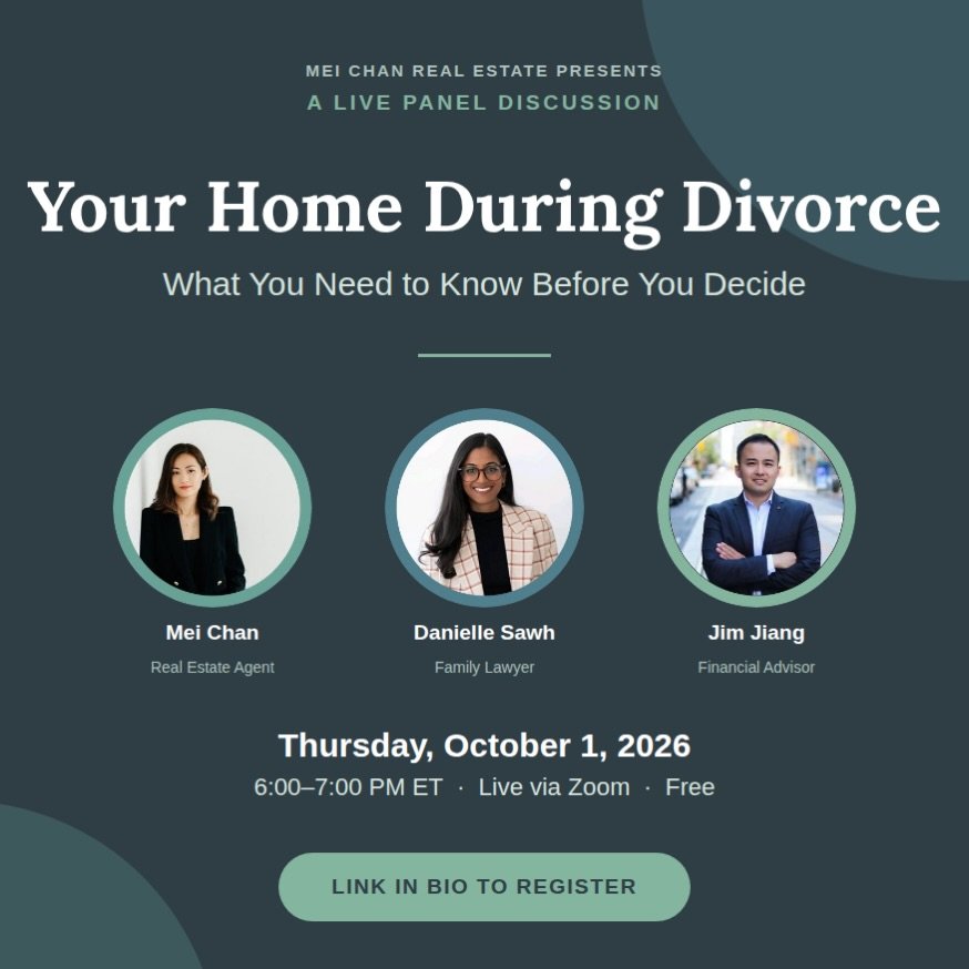 Divorce and separation brings a lot of decisions and one major decision is what happens to your home. I am hosting a free webinar, together with an expert panel @sawhfamilylaw and @jim.jiang.finance to walk through the common paths forward. There wil