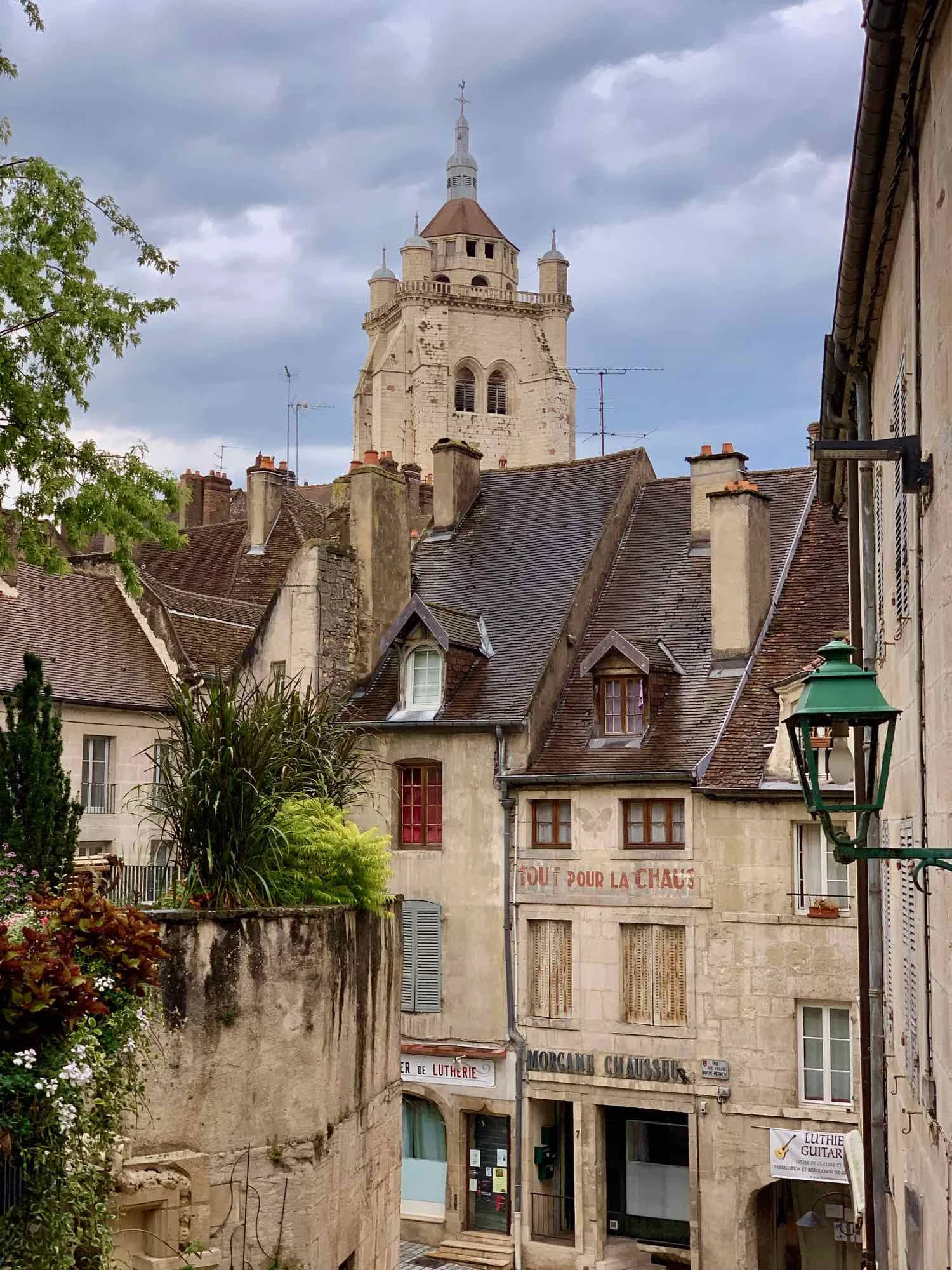 Church bell tower, over Dole’s medieval streets