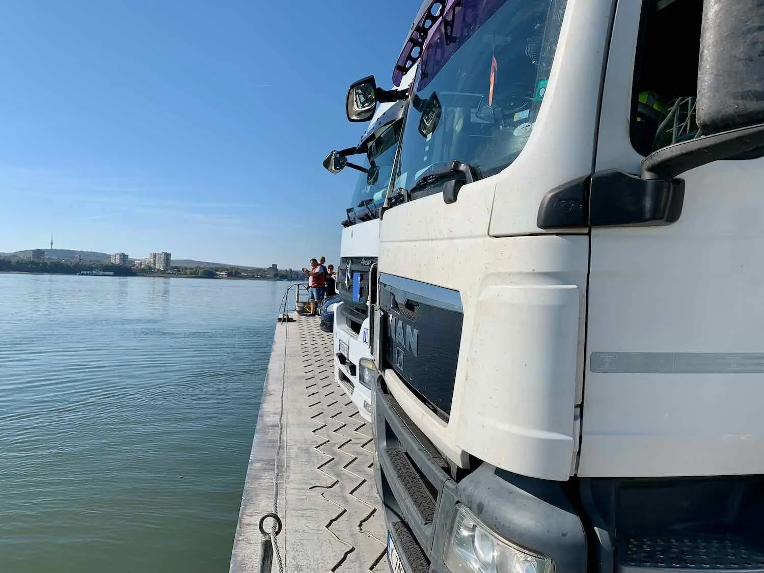 Trucks on the ferry, not much room to spare