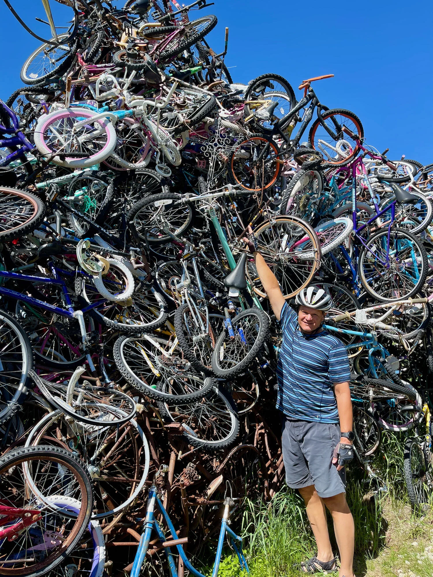 The bikes are stacked really high
