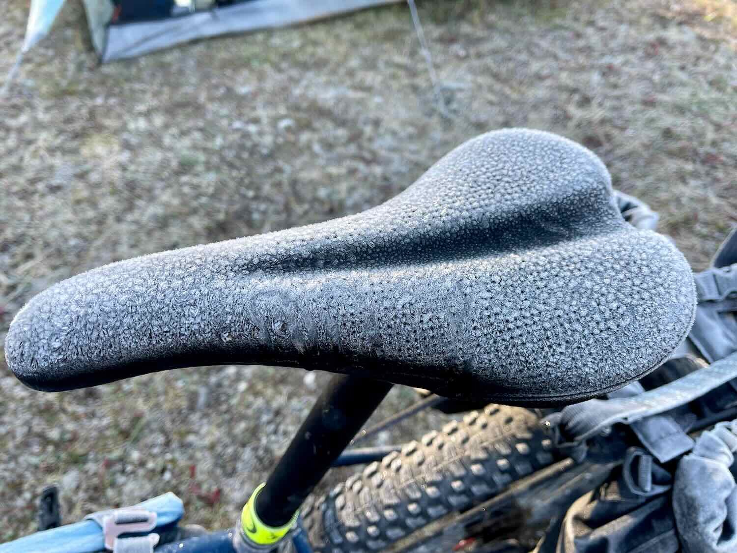 Frost on bike saddle