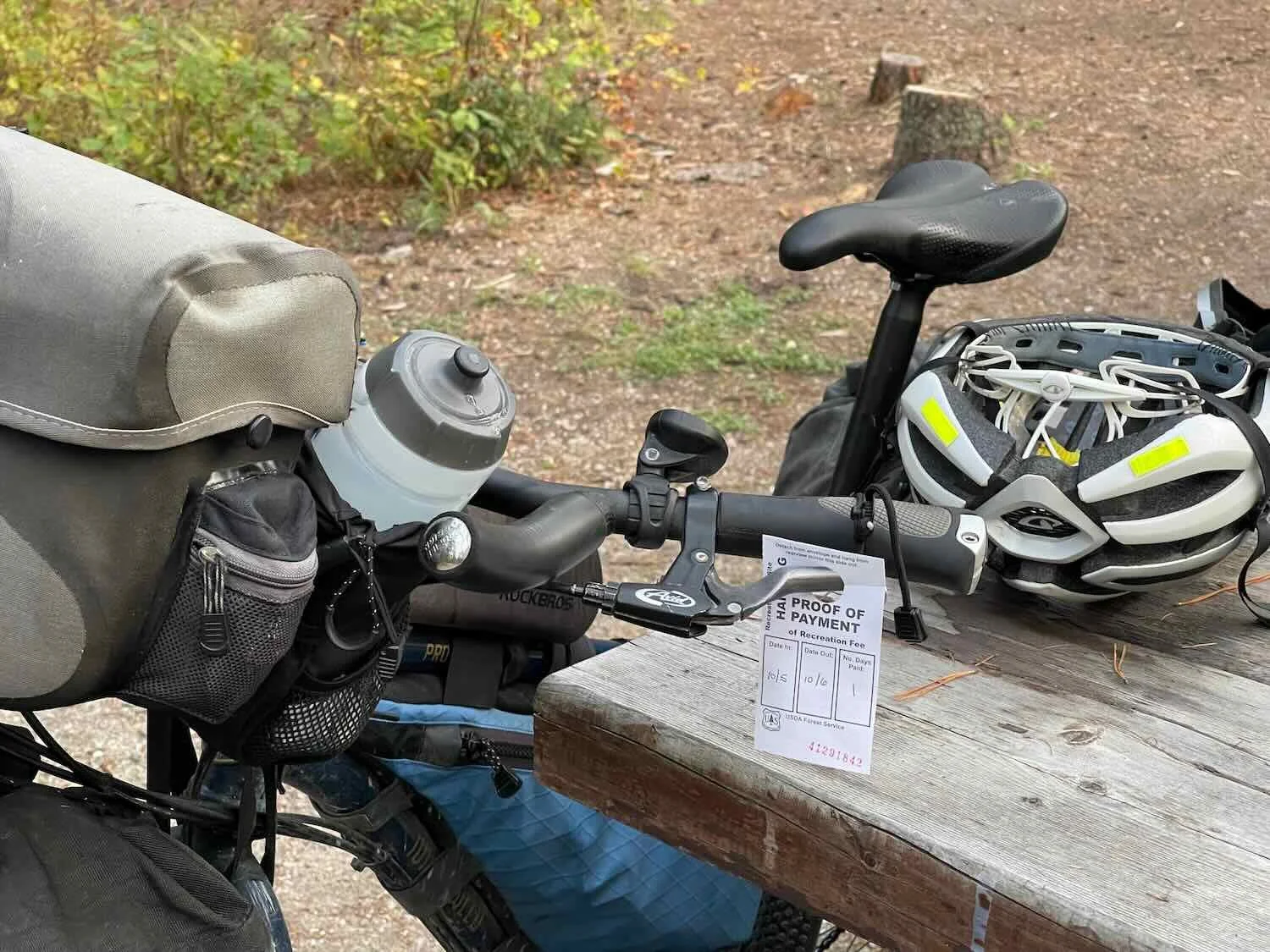 Displaying our receipt, bikepacker style