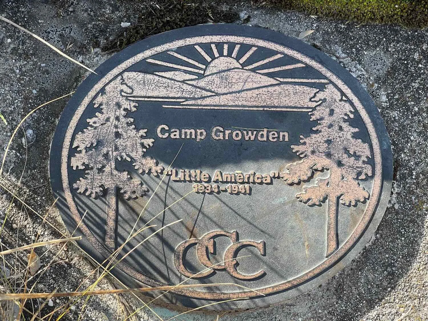 Plaque at CCC Camp Growden, "Little America"